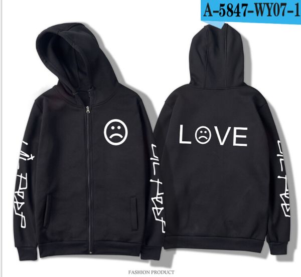 

Men Letter Printed Lil Peep Hoodie with Zipper Pullover Long Sleeve Fashion Black Gray White Sweatshirts