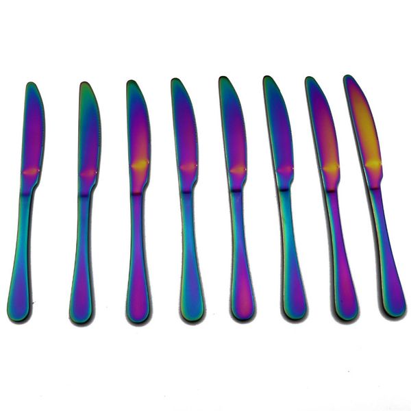 8 Peça / conjunto Nova Chegada Arco-íris De Cutelaria Definir Colorido Colorido Matte Facas De Aço Inoxidável Definir Jantar Faca Titânio Dinnerware