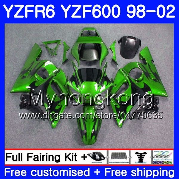 Karosserie für Yamaha YZF R6 98 YZF600 YZFR6 98 99 00 01 02 Grüne Flammen 230HM.11 YZF 600 YZF-R600 YZF-R6 1998 1999 2000 2001 2002 Verkleidungen