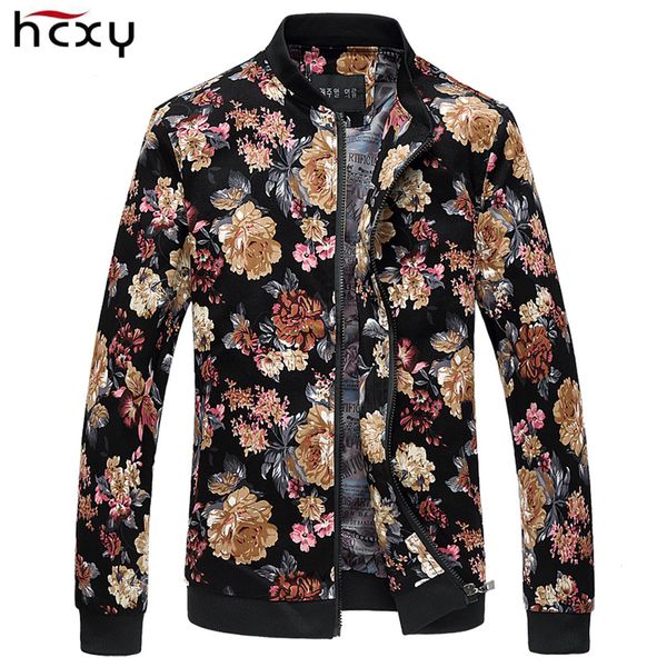 

hcxy brand clothing 2017 new spring and autumn men 's floral printing jacket full cotton fabric zipper coat male plus size m-6xl, Black;brown