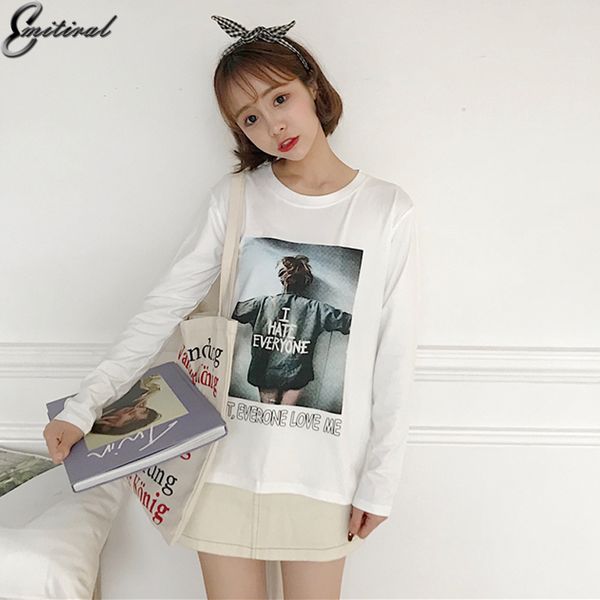 

emitiral 2018 autumn winter women t-shirts long sleeves cartoon print tees casual simple white korean style women clothing