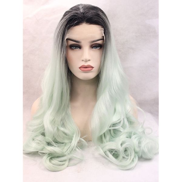 Long Glueless Wavy Synthetic Lace Front Wig For Women Hair Mint