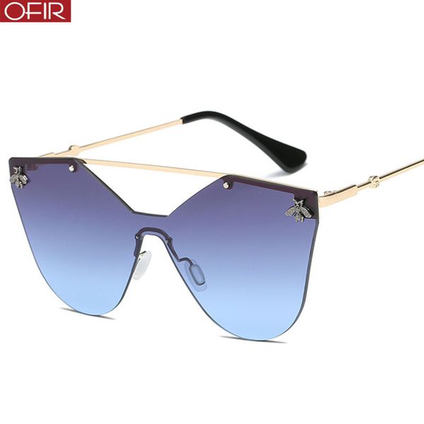 

ofir ladies siamese sunglasses fashion personality retro sunglasses women's brand designer bee metal glasses 2018 new uv400, White;black