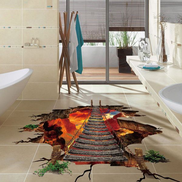 Hot Sale New 3d Floor Wall Stickers Removable Bridge Mural Decals Vinyl Art Living Room Decor Removable Wall Art Stickers Removable Wall Decal From