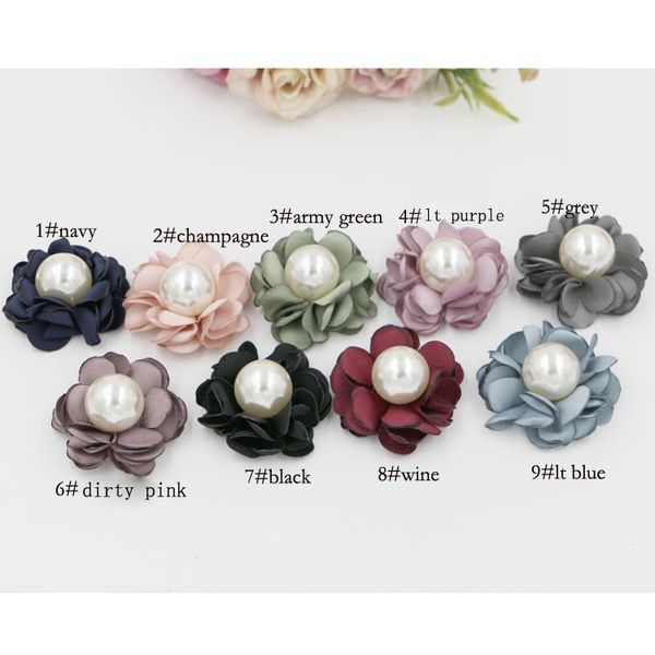 

new 2018 240pcs latest burned satin flower handmade headwear flower headbands flowers with pearl center for boutique hair accessories