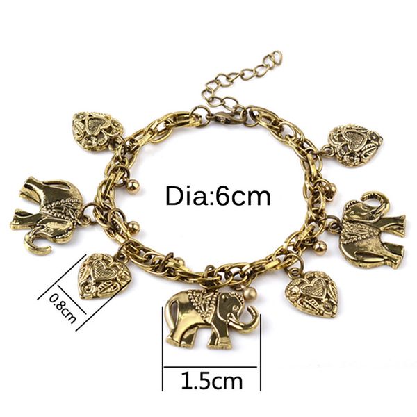 

bracelet for women vintage elephant bangle wristband elephant pendant bracelet charms fashion hollow heart party gifts, Golden;silver