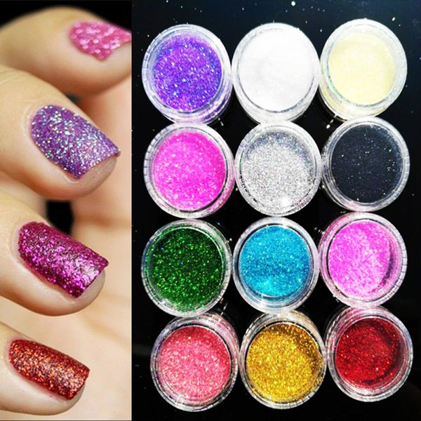 

hertr4141 ] 12jars/lot fine micro 12 fashion colors nail art glitter dust for nail acrylic uv gel (full/jar 12jars/set, Silver;gold
