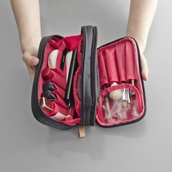 

Large capacity double zipper makeup bag ladies' double face toiletry bag.