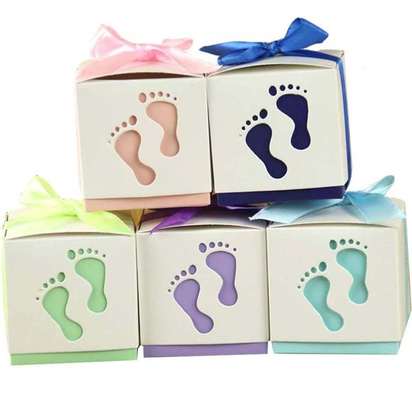 

5pcs baby shower gift box kids birthday souvenir footprint candy box party favor kids candy gift bags ribbon boxes #e