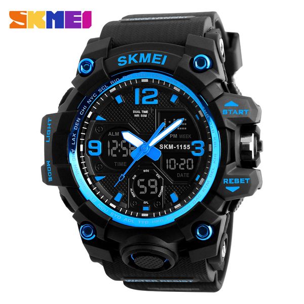 

skmei large dial outdoor sports watches men digital led 50m waterproof army watch alarm chrono wristwatches, Slivery;brown