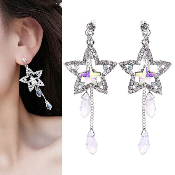 

woman shiny stars dangle earring jewelry lovely long earrings young girl silver water drop earrings simple style