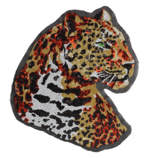 

embroidery sequined leopard patches for jackets,embroidered tigers appliques animals badges for jeans,patches for clothing a47, Black