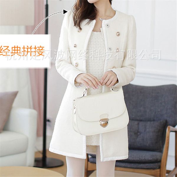 

new arrival 2018 clothing fashion bodycon sweet patchwork casual coat elegant wool long streetwear women coat, Black