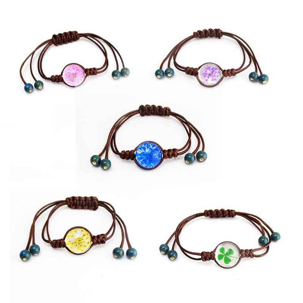 

горячие народные пользовательские стеклянный шар сушеный цветок браслет кружева ткать счастливый цветок ручной работы сушеные цветы стеклянн, Golden;silver