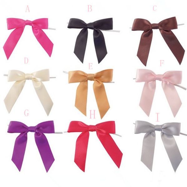 

500pcs fashion barrettes wholesale pre tied polyester satin ribbon bow with wire twist tie solid headwear ing