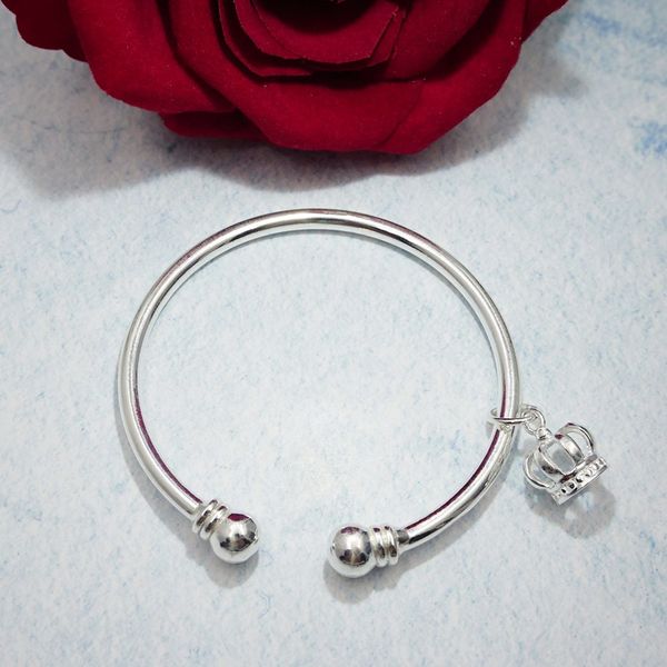 

authentic 990 sterling silver open bangles fashion adjustable crown bracelet for women lady vintage jewelry gift, Black