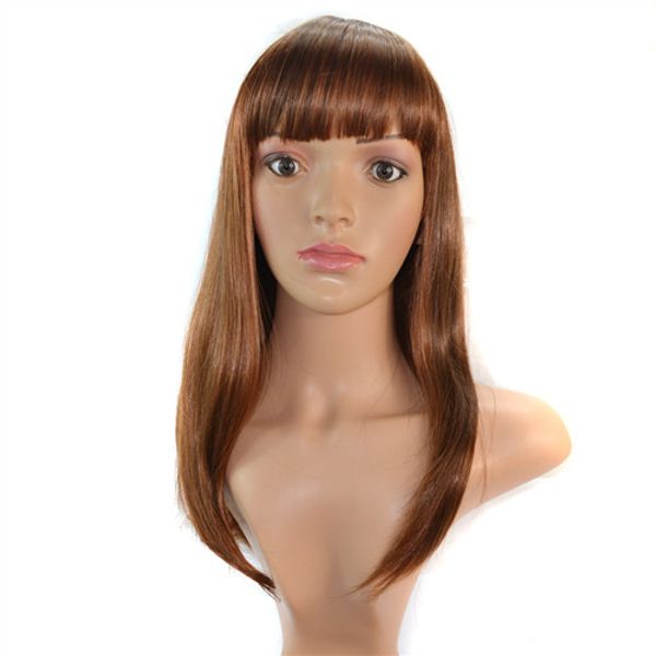 

synthetic wig long natural straight brown hair wigs full bang for women heat resistant hair, Black