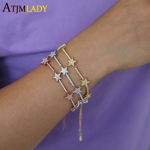 

trendy zirconia crystal stars slave chain bracelet for women finger hand silver color stars charm bracelets delicate cz bracelet, Golden;silver