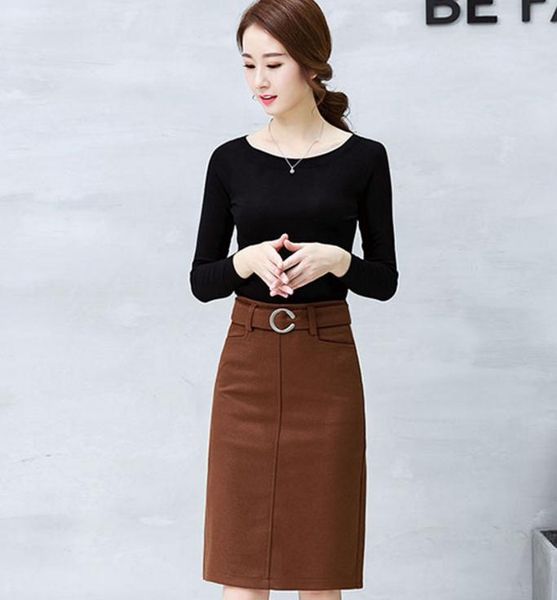 

woman winter korean half of one's body skirt, Black