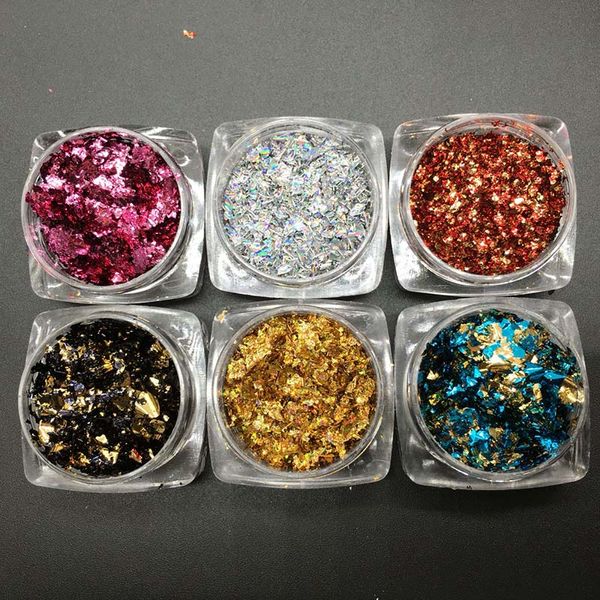 

6colors/set shiny nail art glitters sequins red pink purple nail tip dust powder manicure art decorations, Silver;gold