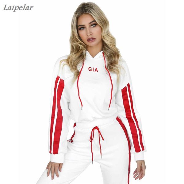

2018 new fashion women tracksuit 2 piece set both arms print vertical bar letter print women sets laipelar, Gray