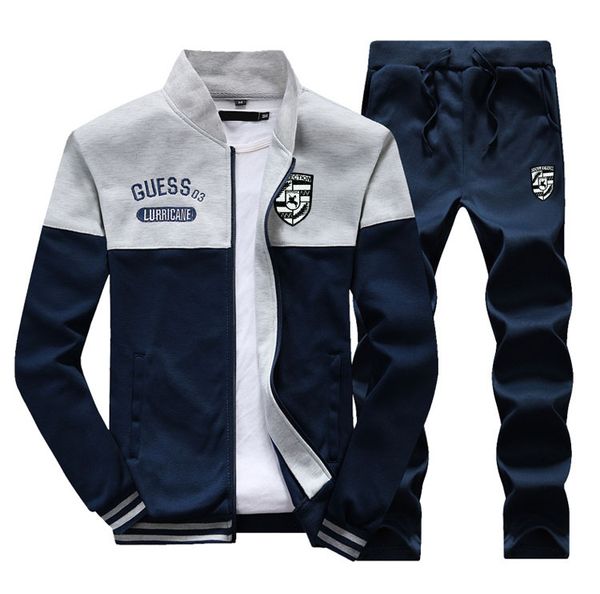

men clothing autumn sports suits fashion embroidery designer tracksuits long pants jackets 2pcs sets, Gray