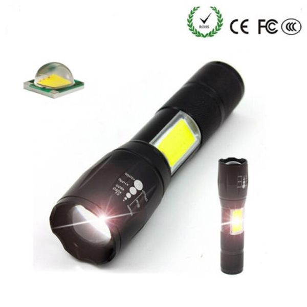 

cob t6 led tactical flashlight 4000 lumens 4 light modes zoomable waterproof torch rechargeable 18650 battery flash light for night walk