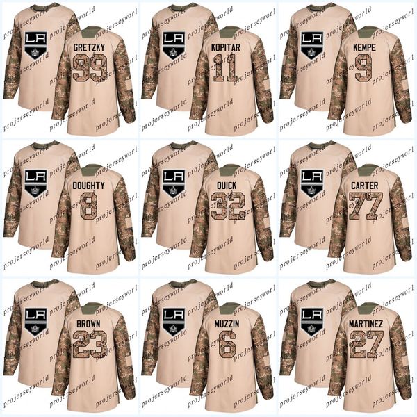 

2017 Camo Veterans Day Los Angeles Kings 32 Jonathan Quick 8 Drew Doughty 11 Anze Kopitar 77 Jeff Carter Wayne Gretzky Hockey jerseys