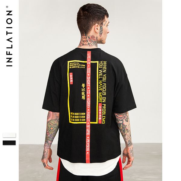 

inflation 2018 new t-shirt men brand clothing print t shirt male 100% cotton streetwear men oversized tees 8263s, White;black