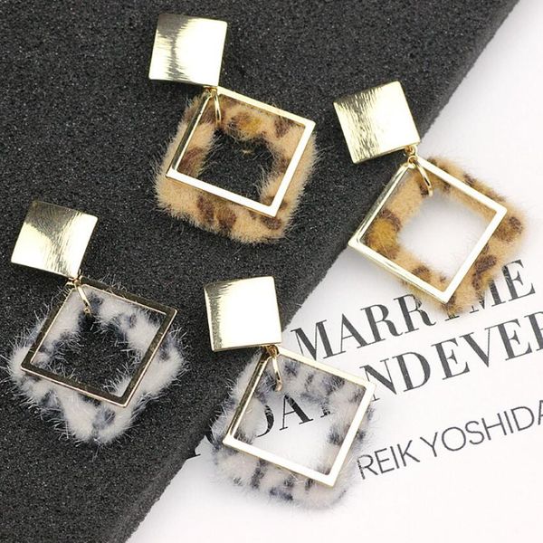 

luxury jewelry s925 sterling silver needle earrings square fur leopard print earrings for women fashion, Golden