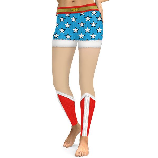 

christmas sport gym leggings running tights 3d printed wonder women stars false shorts leggings fitness workout leggins, Black;blue