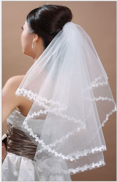 

tulle appliques bridal veil one layer white ivory red bridal hair accessories tulle short bride's wedding hair veil, Black