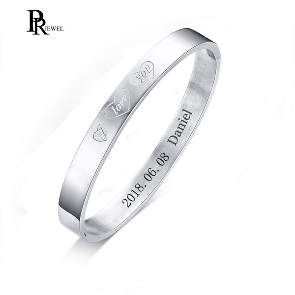 

romantic cuff bangles bracelets for women man never fade stainless steel i love you dating promise bracelet gifts accessories, White