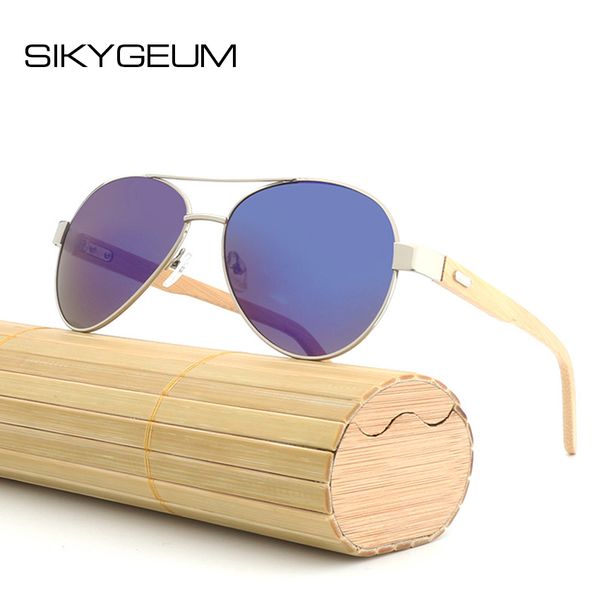 

sikygeum new fashion pilot polarized mirrored sunglasses men women brand designer bamboo driving sun glasses male uv400 s0335, White;black