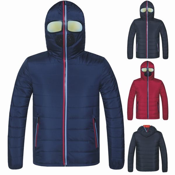

new winter men's windproof jacket with glasses male wadded thick warm coat zip hooded coat brand clothes parka quilted jacket, Black