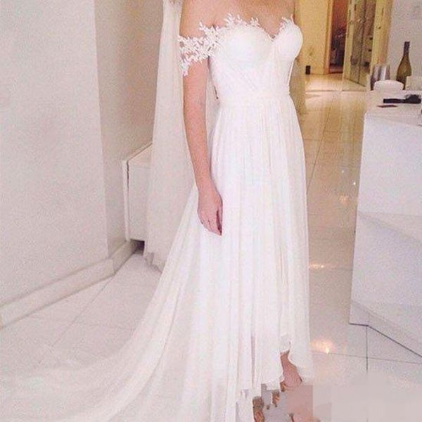 

high low lace boho wedding dresses off shoulder summer a line bridal gowns beach wedding dress plus size, White
