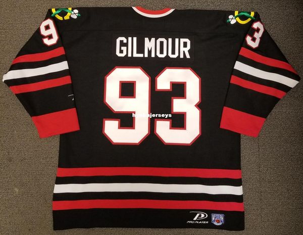 

custom doug gilmour vintage chicago blackhawks pro player hockey jersey black mens retro jerseys, Black;red