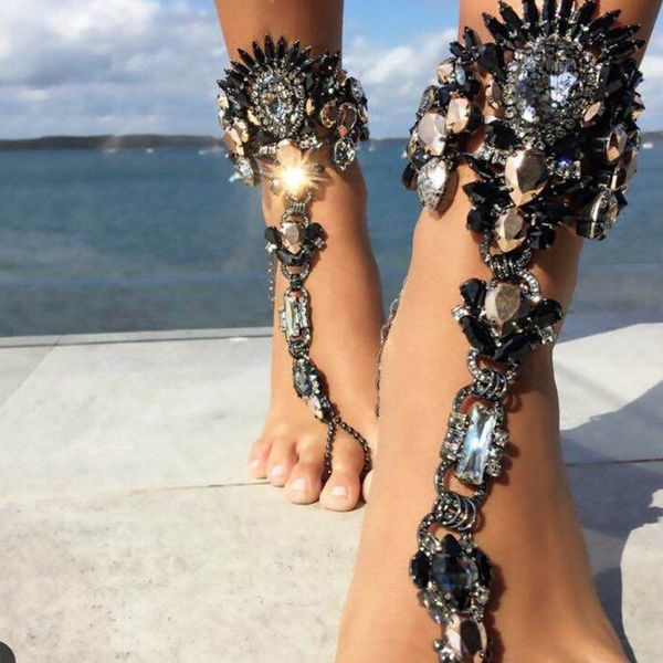 

горячие продажи rhinestone beach ножные браслеты 2019 sandbeach босиком ювелирные изделия дешевые богемия для свадьбы свадебные украшения но, White