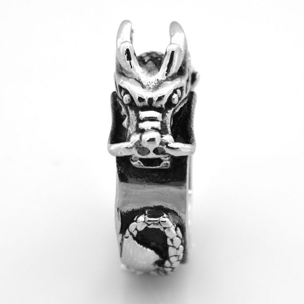 

fanssteel stainless steel mens jewelry punk ring vintage ring spiral dragon chinese zodiac biker ring gift for brothers fsr08w03b, Silver