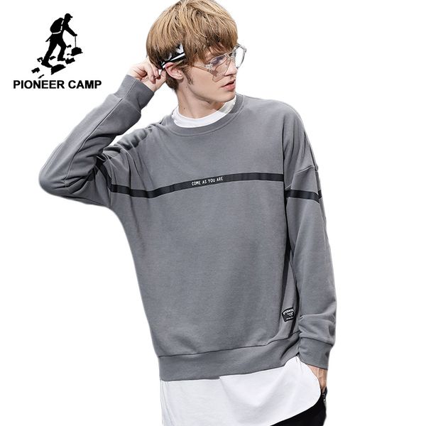 

pioneer camp new autumn sweatshirts mens brand clothing casual fashion black stripe decoration loose hoodies male gray awy801276