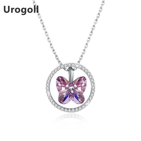 

genuine silver 925 jewelry round shaped butterfly pendant necklaces for women engagement wedding fine jewelry gifts