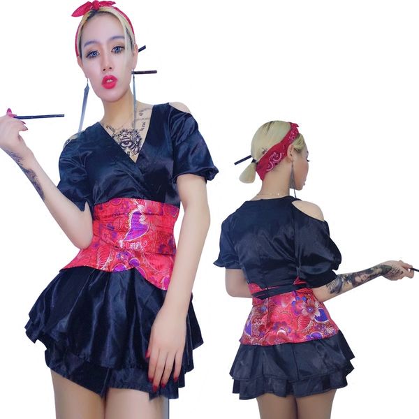 

new female singer outfit red shiny jazz dance wear dj nightclub dress costume women stage costumes for singers dance, Black;red