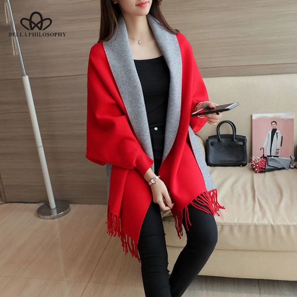 

women's sweaters cardigan tassel shawl cape jacket long sleeve open stitch fashion casual loose autumn winter coat, White;black