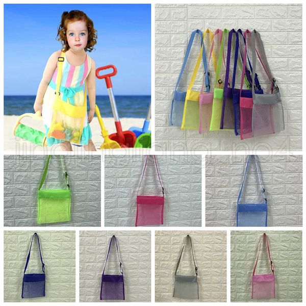 

24*25cm kids beach mesh bag shell storage net bag adjustable straps tote toy mesh outdoor handbag 8 colors ljja639 60pcs