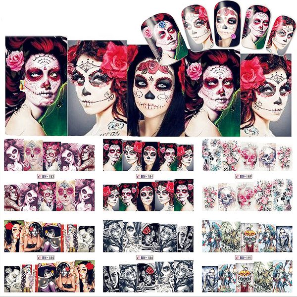 

1pc nail sticker water decal skull halloween manicure nail art transfer sticker manicure art decoration, Black