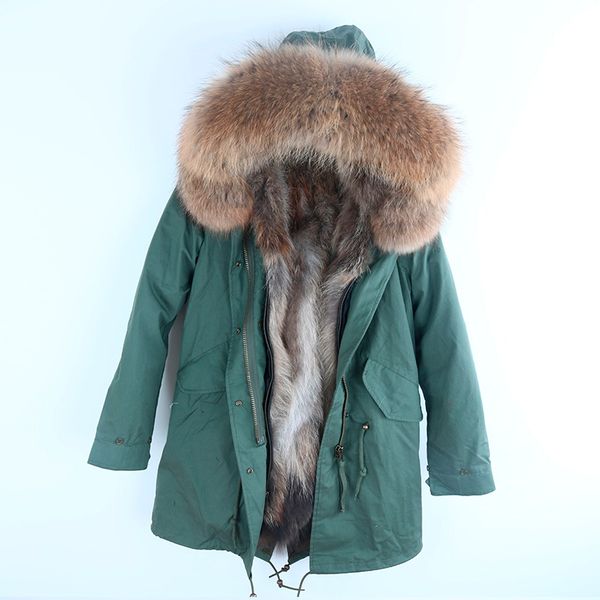 

2018 new men long winter jacket parka real fur coat big natural raccoon fur collar hood thick warm real liner, Black