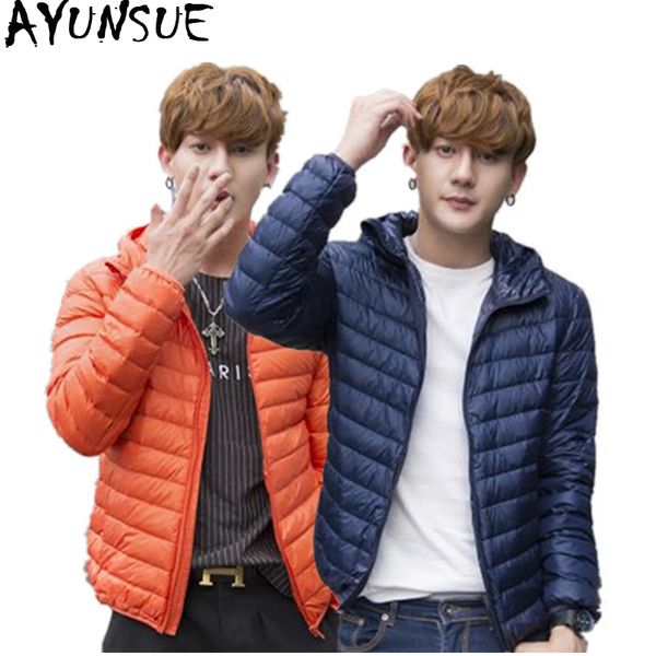 

ayunsue ultralight white duck down jacket men autumn winter men's hooded puffer jacket man large size coats daunenjacke kj324, Black