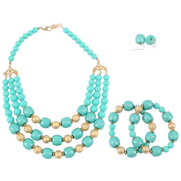 

2018 new european bohemian jewelry sets women 3 pcs set boho strand multi layer beaded necklace set earrings bracelet bangle, Silver