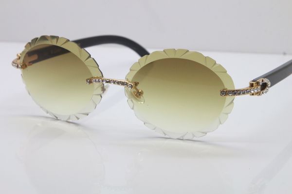 

New Diamond Glasses T8200761 Hot Sunglasses Oval Lens Black Buffalo Horn Rimless Carved lens Thickness 3.0 Vintage Sunglasses Brown Unisex