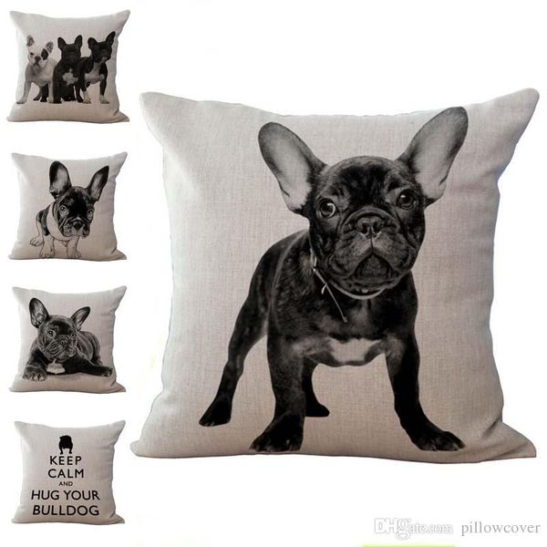 French Bulldog Dog Pillow Case Cushion Cover Linen Cotton Throw
